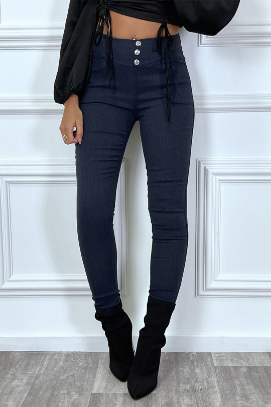 Navy slim pants with 3 buttons and pockets - 3