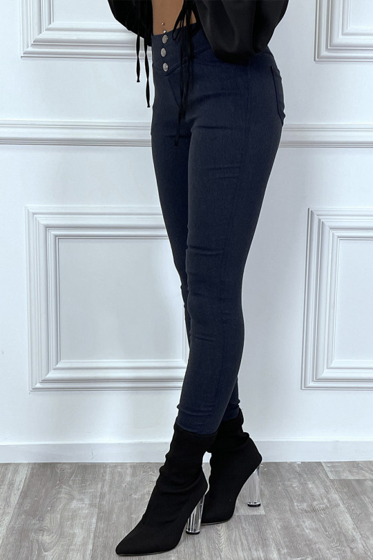 Navy slim pants with 3 buttons and pockets - 4
