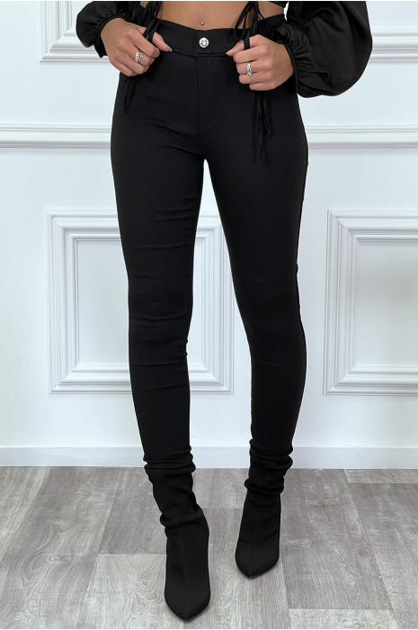 Pantalon slim noir avec poches et boutons avec faux diamant - 2