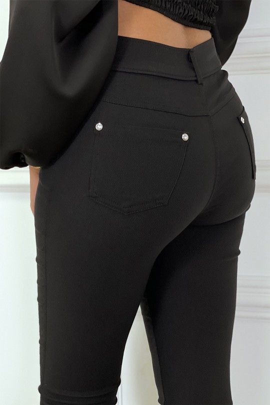Pantalon slim noir avec poches et boutons avec faux diamant - 12