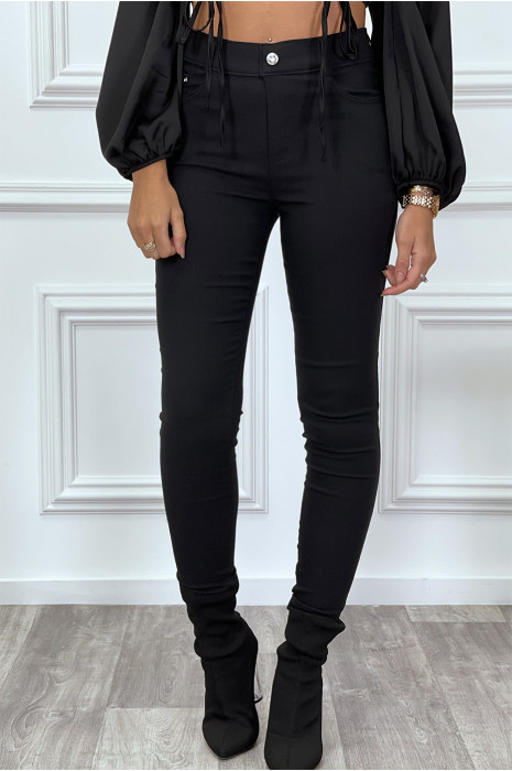 Pantalon slim noir avec poches et boutons avec faux diamant - 13