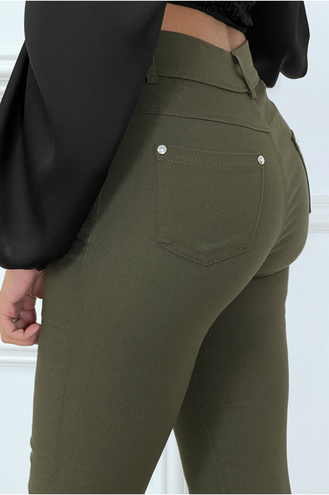 Pantalon slim kaki avec poches et boutons avec faux diamant - 5