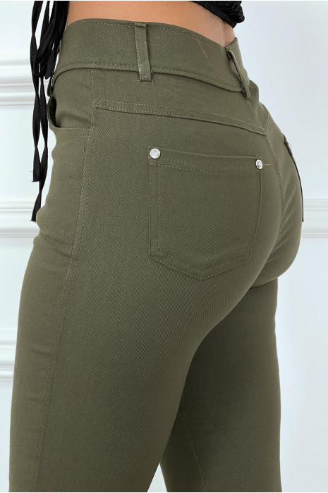 Pantalon slim kaki avec poches et boutons avec faux diamant - 6