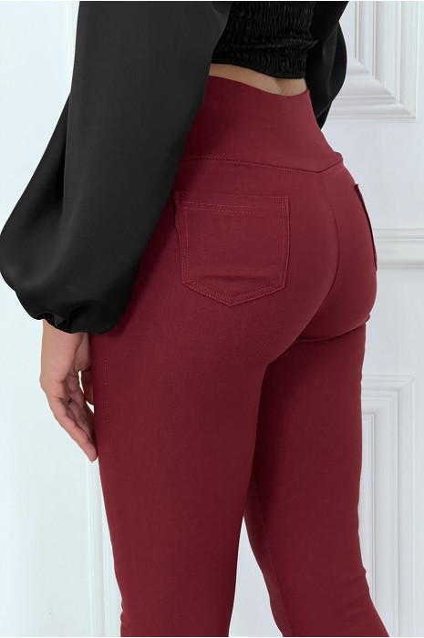 Pantalon slim bordeaux taille haute avec boutons et poches - 6