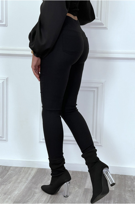 Pantalon slim noir taille haute avec boutons et poches - 6