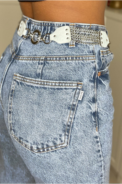 Witte imitatieleren riem met eiken en zilveren accessoire - 3