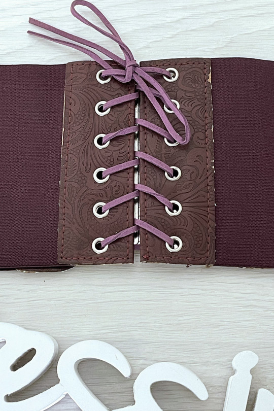 Burgundy waist belt with lace at the back - 1