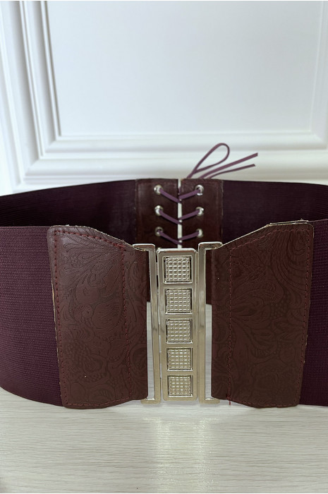 Burgundy waist belt with lace at the back - 3
