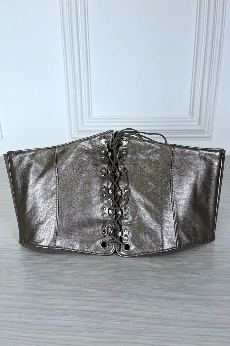Ceinture argentée style corset à lacet à l'avant et pression au dos - 1