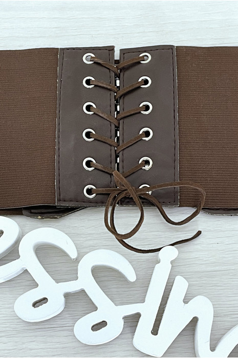 Brown waist belt with lace at the back - 2