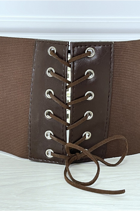 Brown waist belt with lace at the back - 3