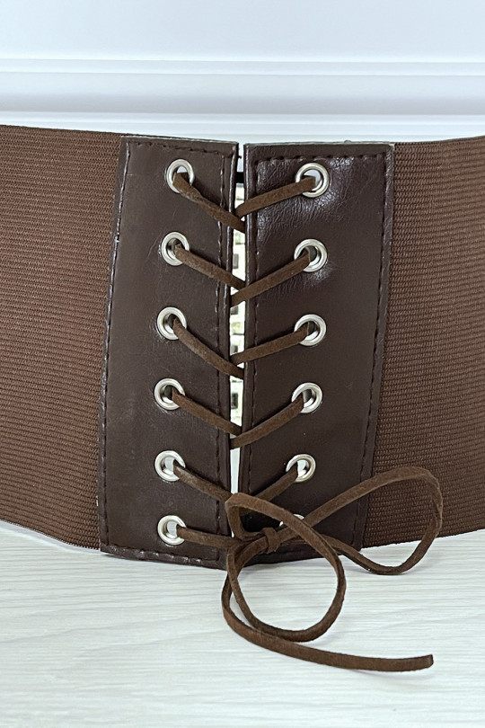 Brown waist belt with lace at the back - 3