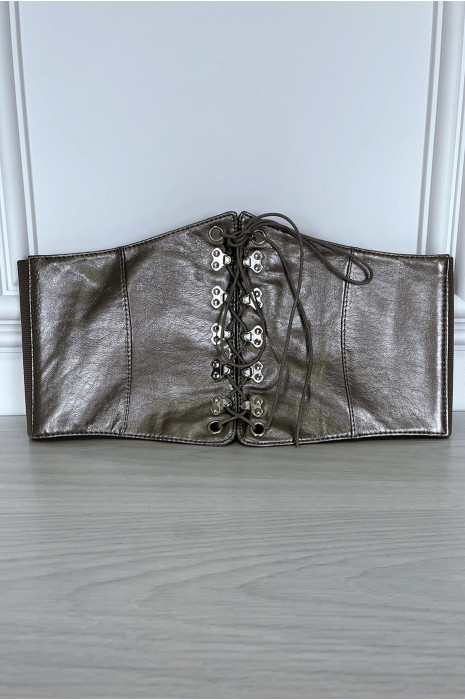 Ceinture argentée style corset à lacet à l'avant et pression au dos - 4