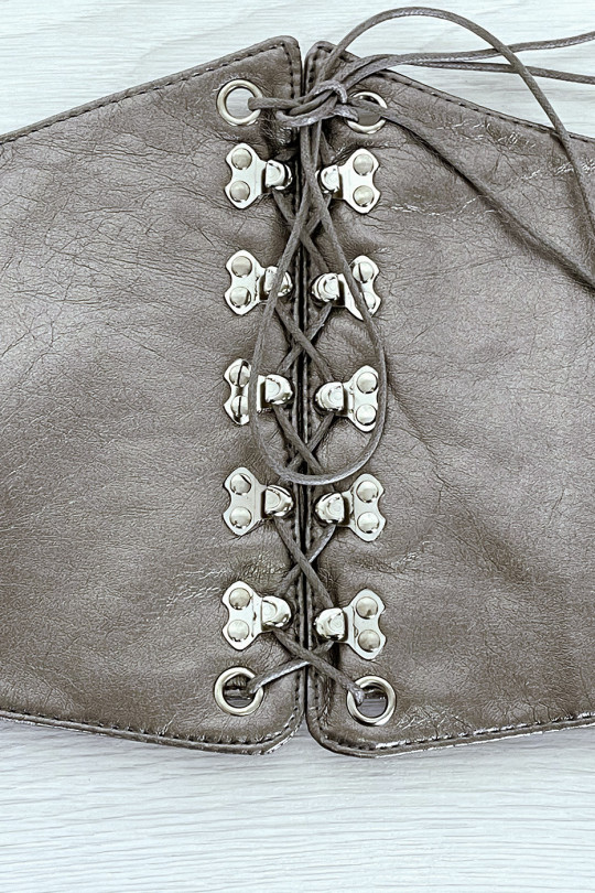 Ceinture argentée style corset à lacet à l'avant et pression au dos - 6