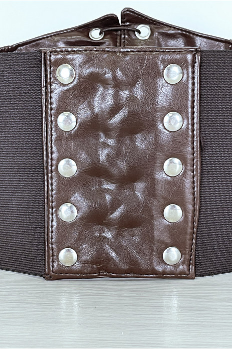 Ceinture marron style corset à lacet à l'avant et pression au dos - 6