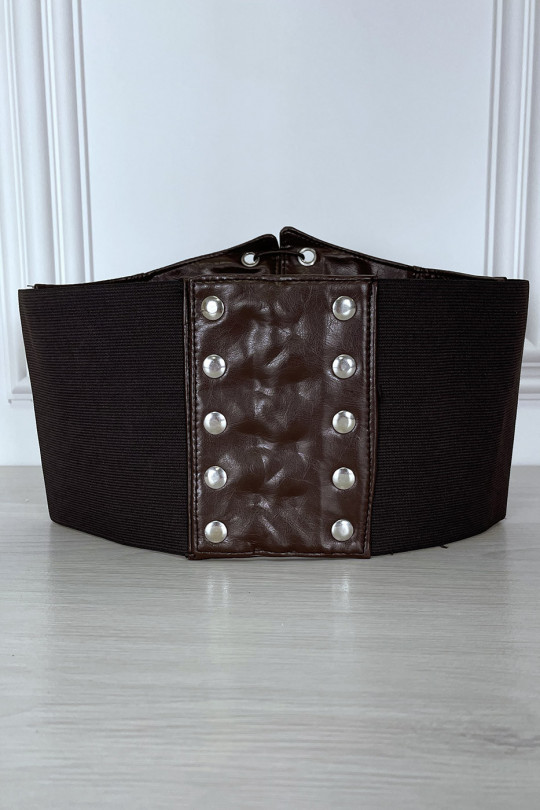 Brown corset style belt with lace at the front and snap on the back - 7