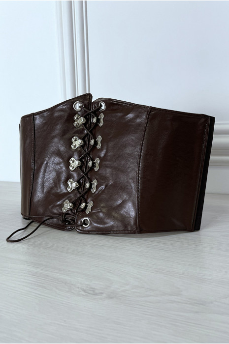 Ceinture marron style corset à lacet à l'avant et pression au dos - 10