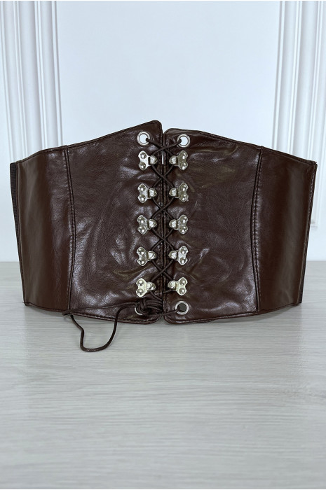 Brown corset style belt with lace at the front and snap on the back - 12
