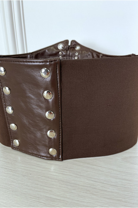 Ceinture marron style corset à lacet à l'avant et pression au dos - 13
