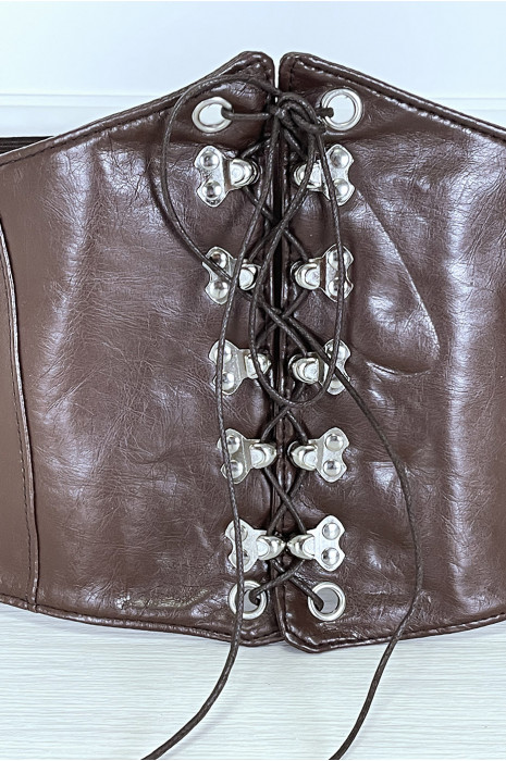 Bruine corset-stijl riem met kant aan de voorkant en drukknoop op de achterkant - 15