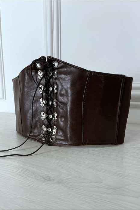 Ceinture marron style corset à lacet à l'avant et pression au dos - 17