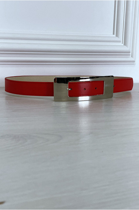 Dunne rode riem met lange rechthoekige gesp - 2