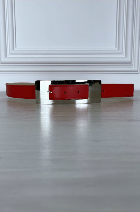 Thin red belt with long rectangular buckle - 6