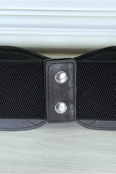 Wide black asymmetrical and studded belt - 1