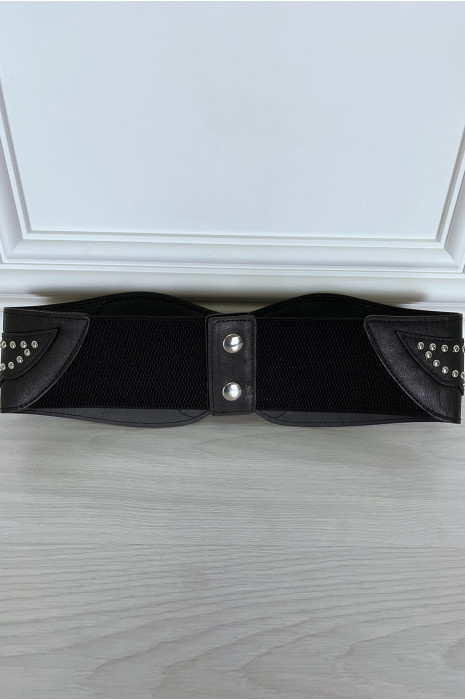 Brede zwarte asymmetrische riem met studs - 2