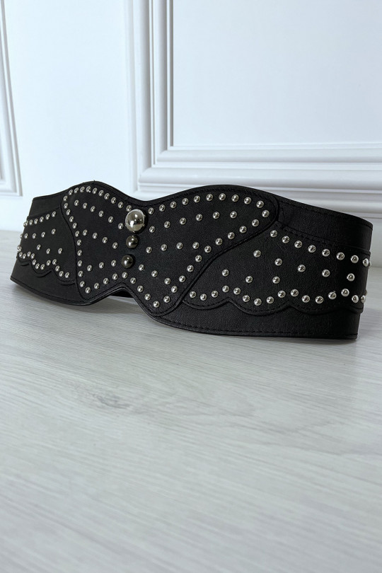 Wide black asymmetrical and studded belt - 3