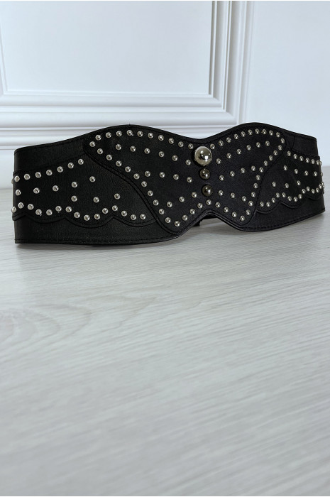 Brede zwarte asymmetrische riem met studs - 4