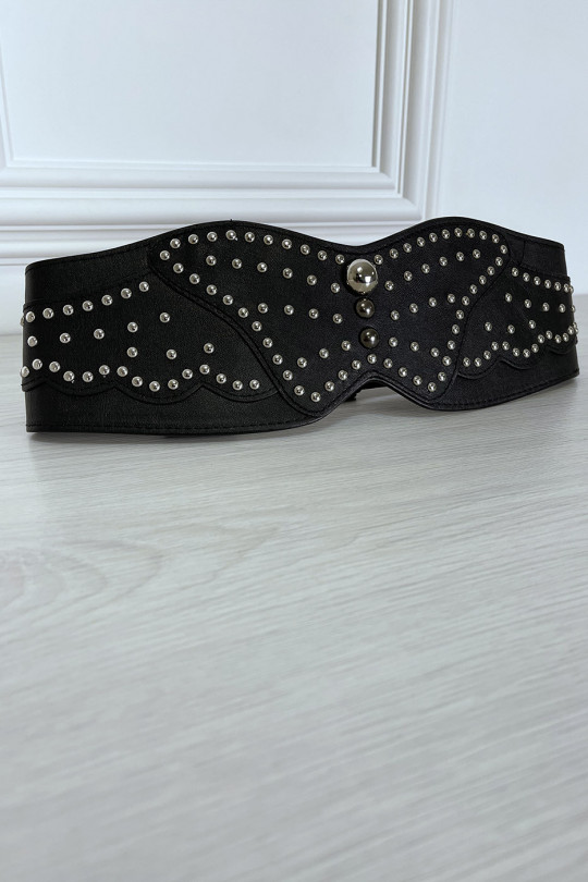 Wide black asymmetrical and studded belt - 4