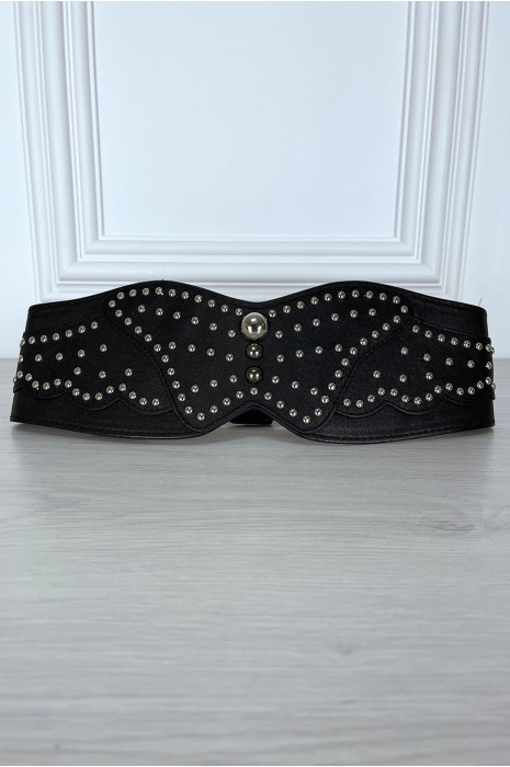 Ceinture noire large forme asymétrique et cloutée - 6