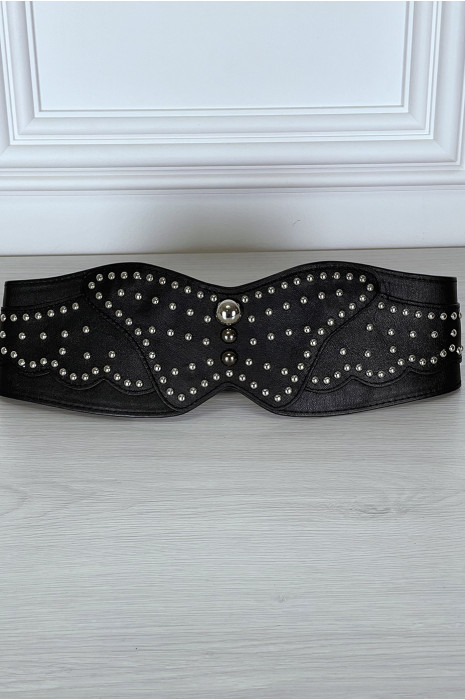 Brede zwarte asymmetrische riem met studs - 7
