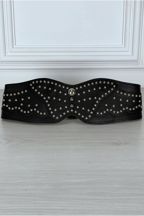 Brede zwarte asymmetrische riem met studs - 8