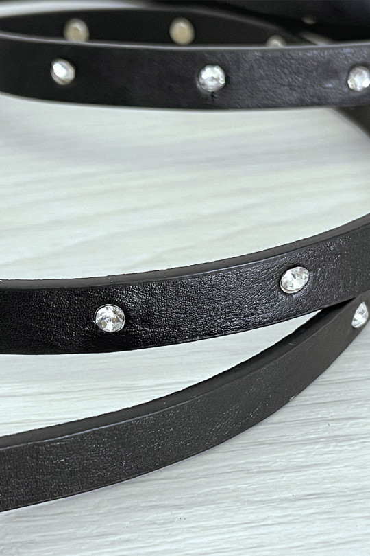 Very long thin black belt of 2 meters with rhinestones - 2