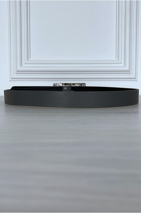 Gray belt with rectangular buckle with large glass rhinestones - 1