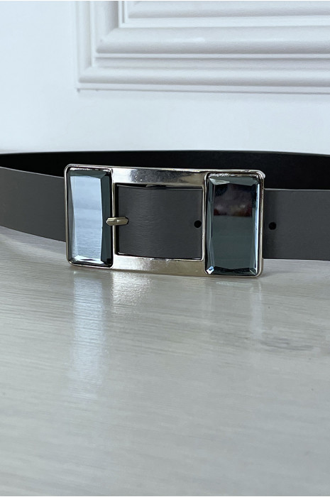 Gray belt with rectangular buckle with large glass rhinestones - 2