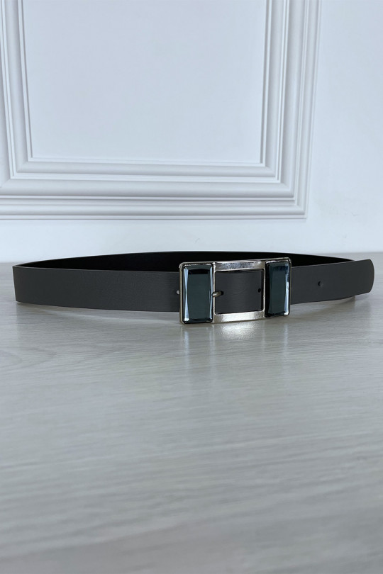 Gray belt with rectangular buckle with large glass rhinestones - 4