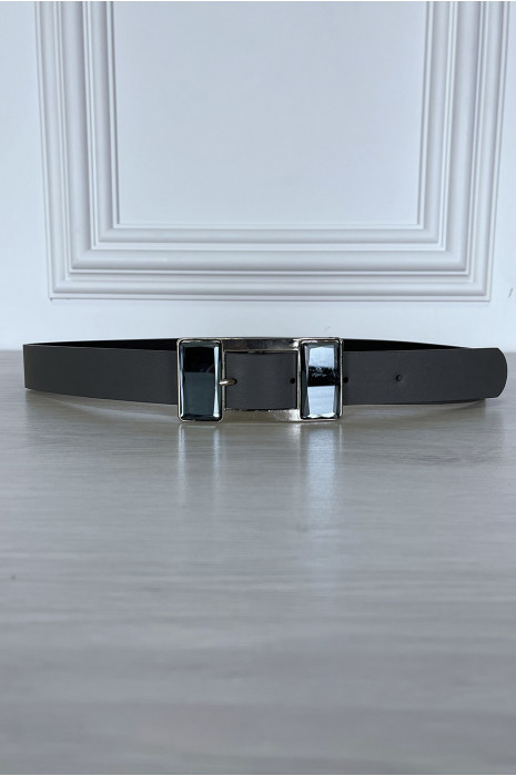 Grijze riem met rechthoekige gesp met grote glazen strass steentjes - 5