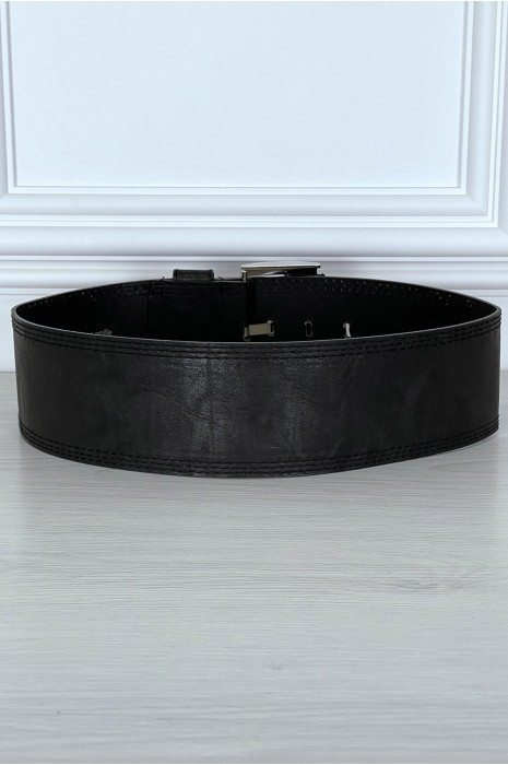 Ceinture noire large serti de strass - 1