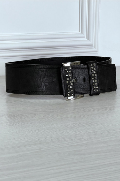 Ceinture noire large serti de strass - 2