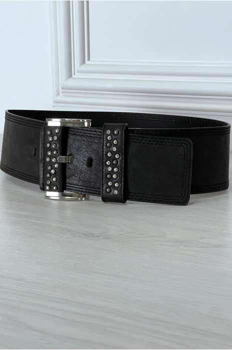 Ceinture noire large serti de strass - 3