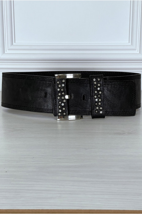 Ceinture noire large serti de strass - 4