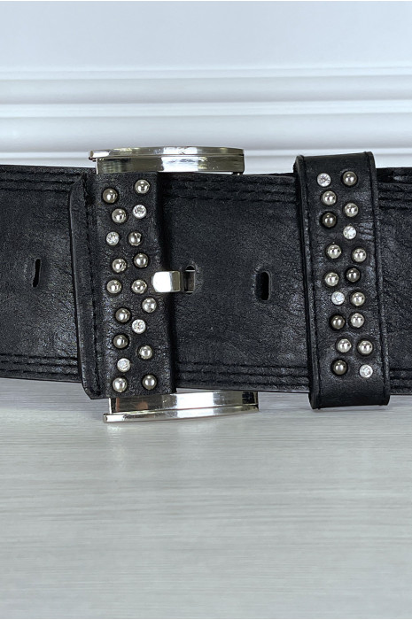 Ceinture noire large serti de strass - 5
