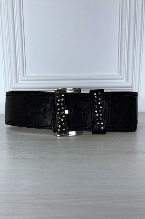 Ceinture noire large serti de strass - 6