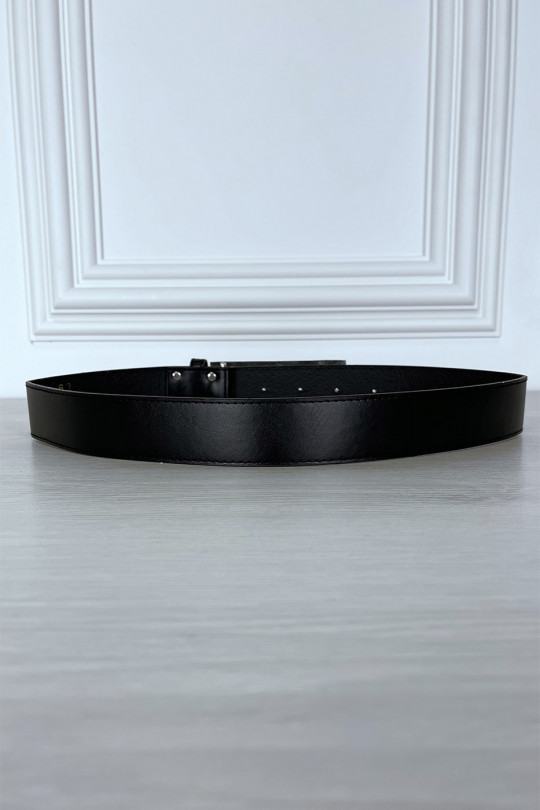 Thin black belt with rectangular rhinestone buckle - 1