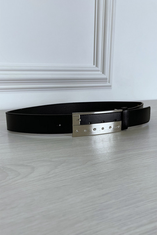 Thin black belt with rectangular rhinestone buckle - 2