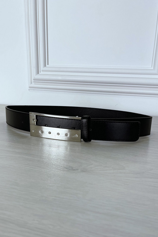 Thin black belt with rectangular rhinestone buckle - 3