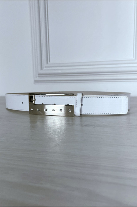 Dunne witte riem met rechthoekige gesp van strass - 3